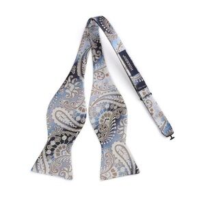 Light Blue and Gray Paisley Bow Tie